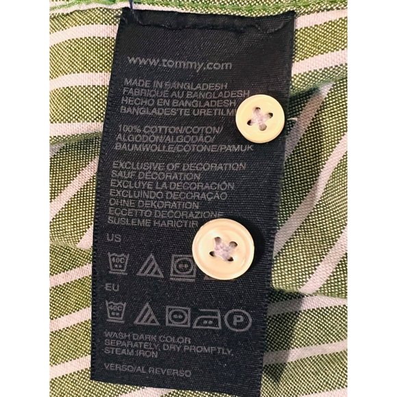 Tommy Hilfiger Mens Striped Button Up Long Sleeve Shirt Green and White Shirt - Picture 10 of 11